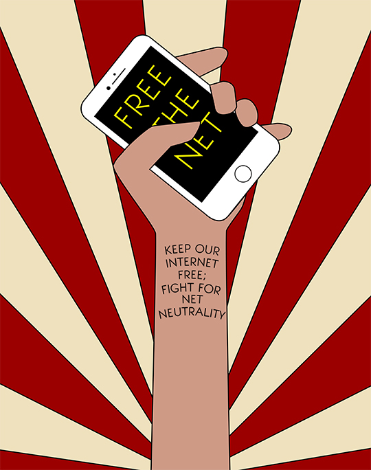 Free the Internet flat color poster